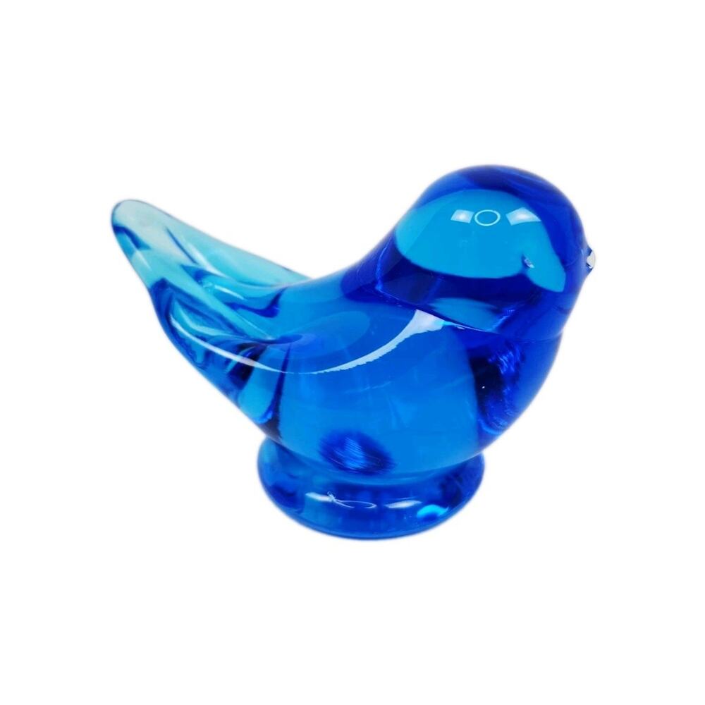 Vintage Leo Ward 1995 Glass Bluebird of Happiness Art Figurine Signed With Label